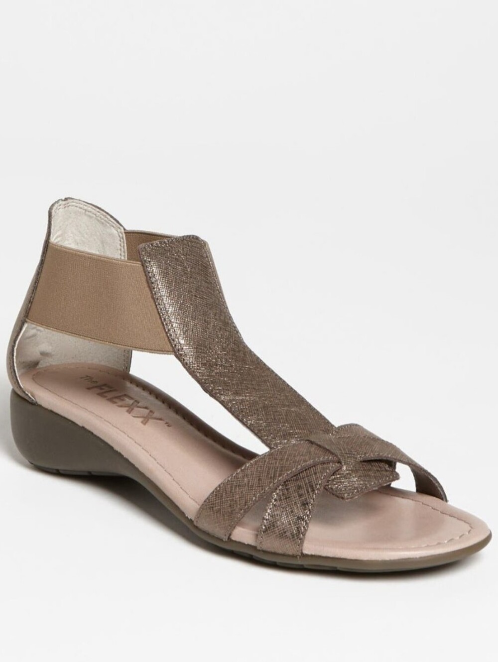 The Flexx Band Together Italian Leather Pewter T-strap Elastic Sandal Size 8